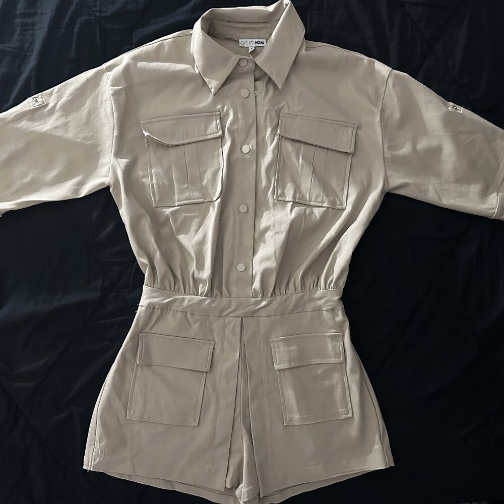Fashion Nova Medium Khaki Game Maker Romper